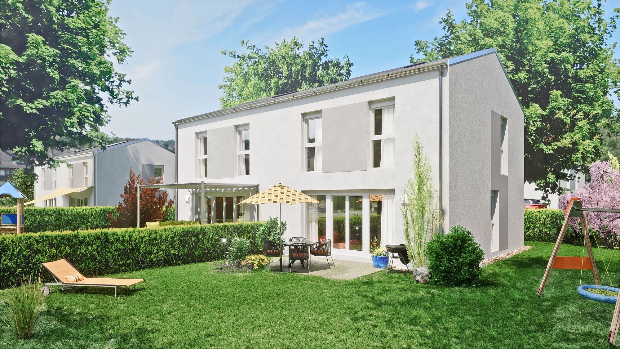 Titelbild von Ziegelmassive Doppelhäuser mit 4 Zimmern, Terrasse und Eigengrund samt 2 Parkplätzen.