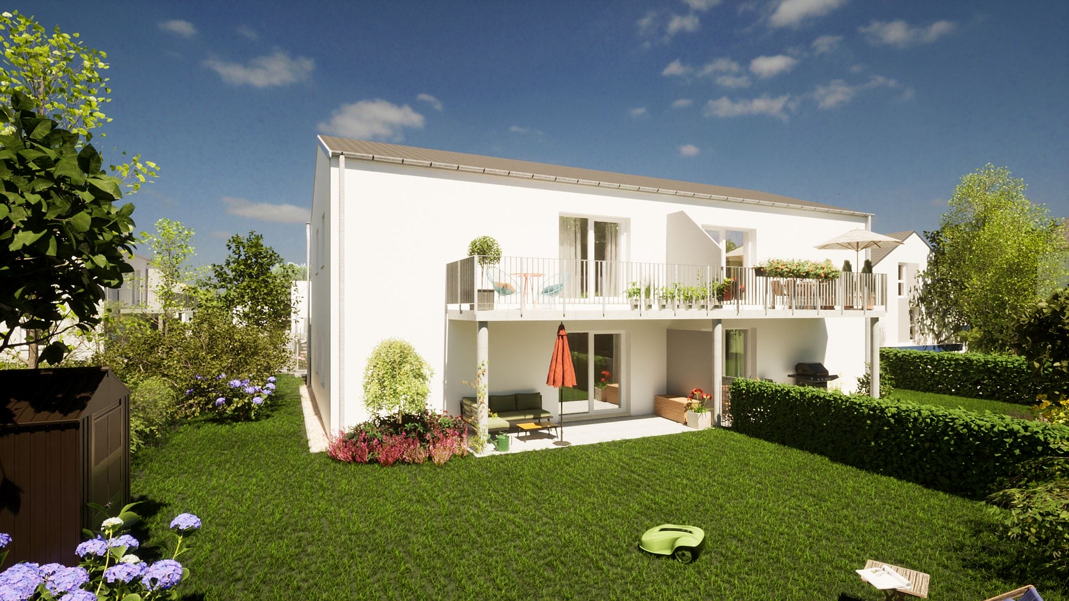 Titelbild von Hochwertige Eigentumswohnungen im Doppelhaus-Stil mit 3,5 Zimmern, Balkon oder Terrasse, Eigengarten und 2 Parkplätzen.